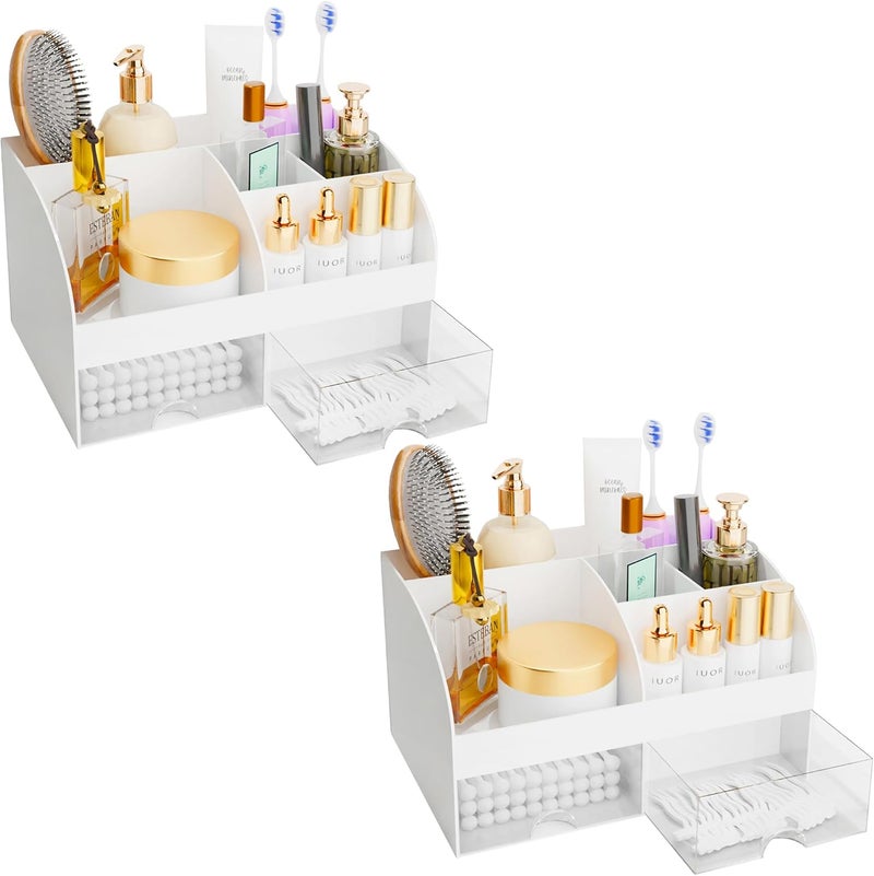 COMFYROOM Makeup Organizer with Drawers, Cosmetic Storage for Dresser Vanity and Bathroom Countertop, Beauty Holder for Lipstick Brush, Skincare Organizer for Vanity, Cosmetic Display Case (White-2P) - Image 1